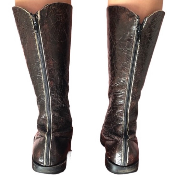 CYDWOQ Brown Crackled Leather Zip Up Mid Calf Boots Size 37 - Picture 3 of 16